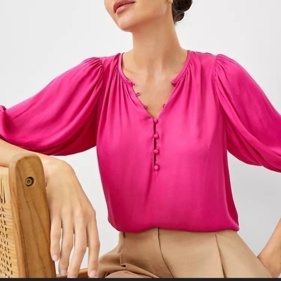 Ann Taylor Tops - NWT Ann Taylor Pink Button Popover